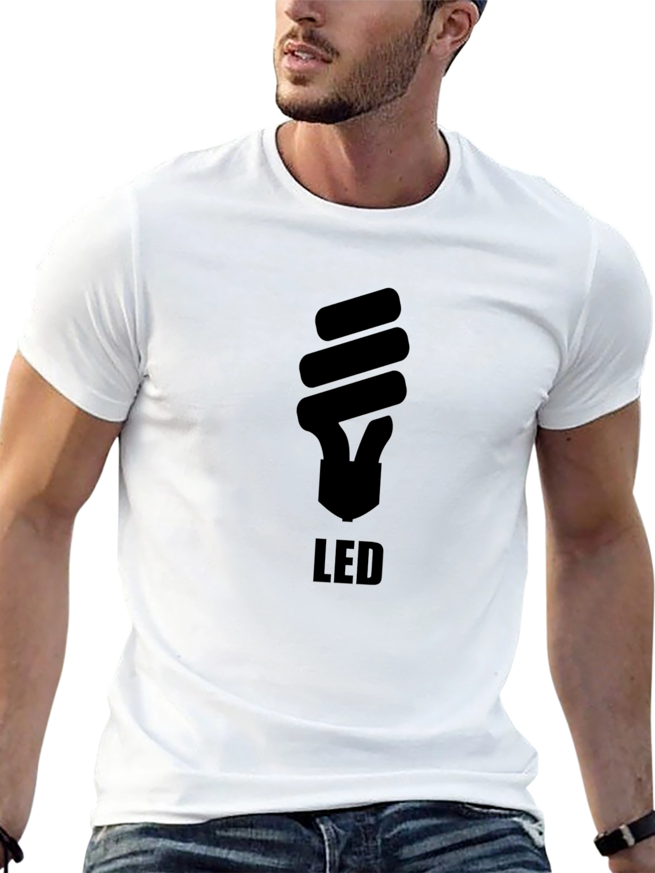 Camiseta Negra Hombre Diseño Bombilla LED
