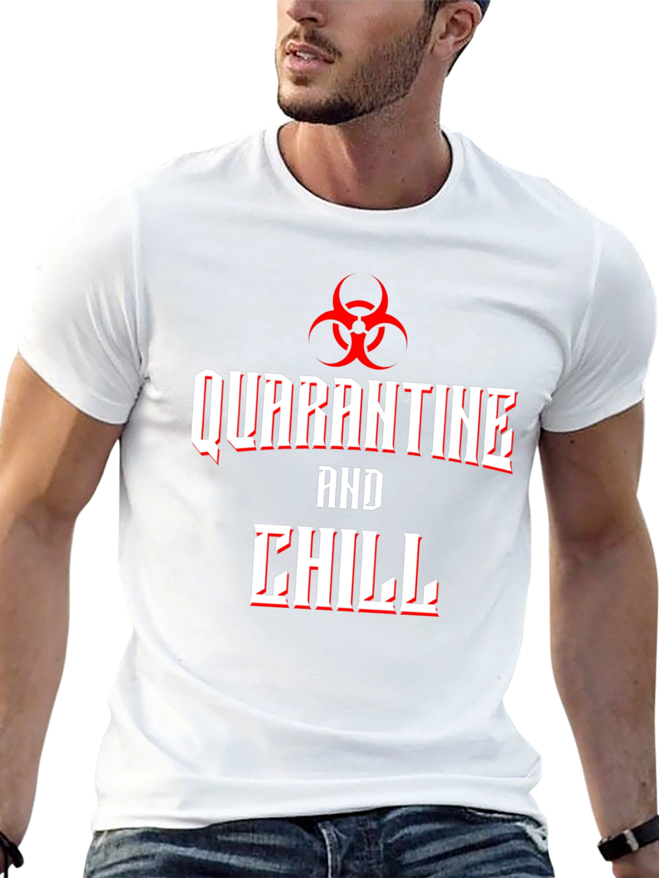Camiseta Hombre Quarantine and Chill Diseño Biohazard