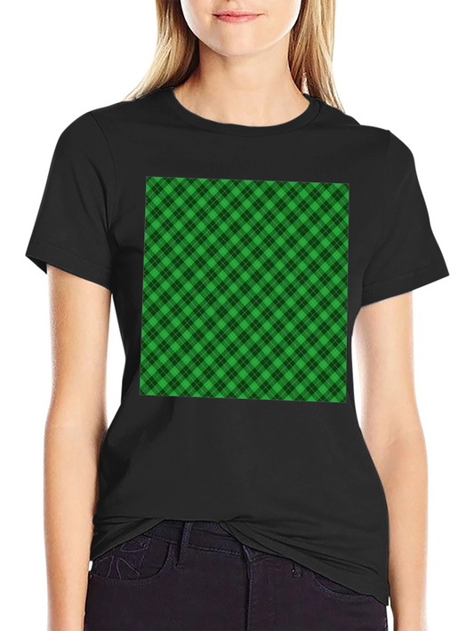 Camiseta Negra con Diseño Tartán Verde