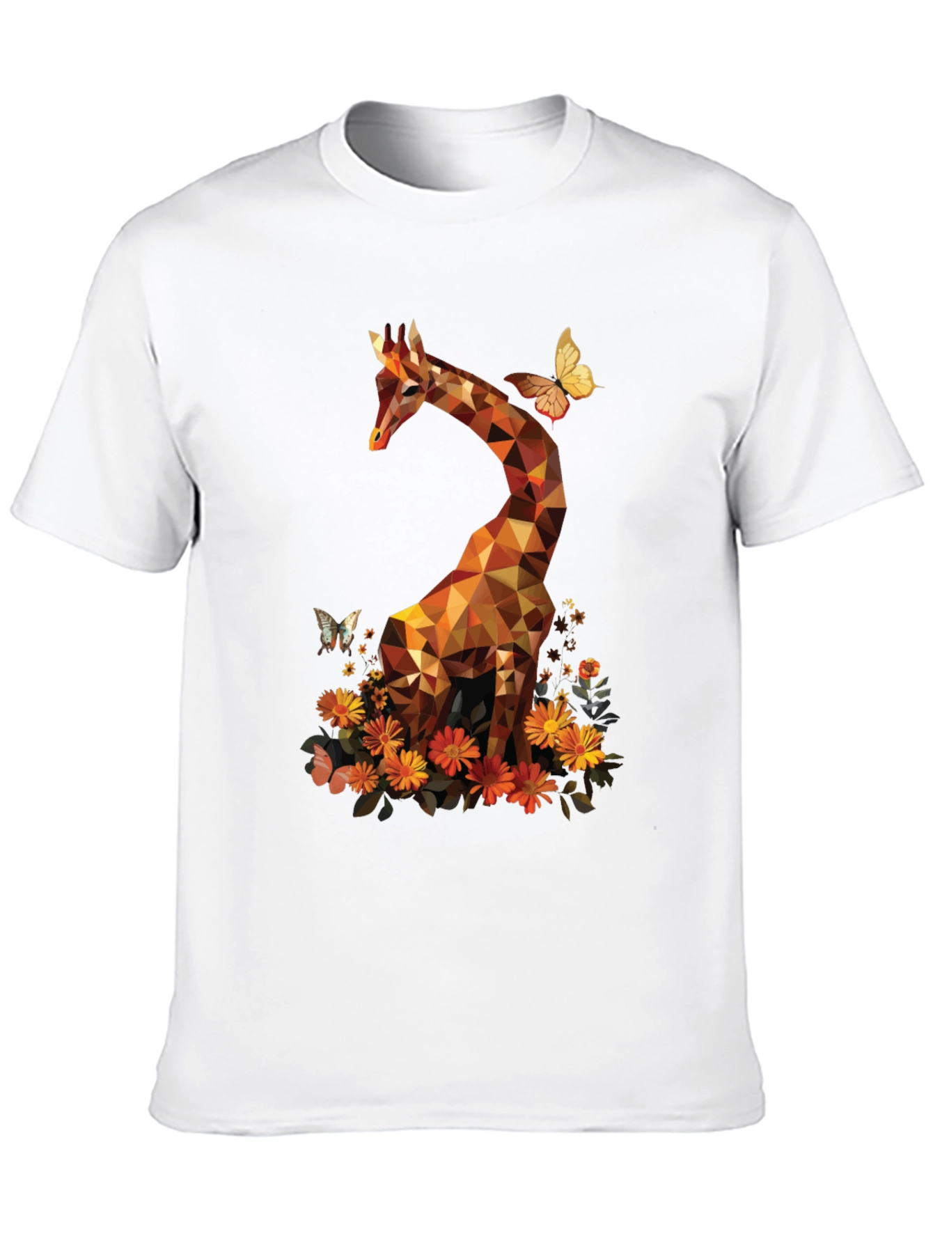 Camiseta Negra con Jirafa Geométrica y Flores