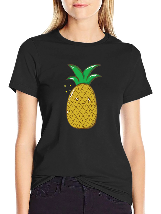 Camiseta Negra con Diseño de Piña Divertida