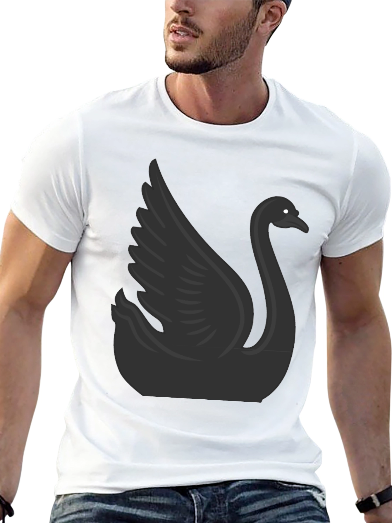 Camiseta Negra con Diseño de Cisne para Hombre