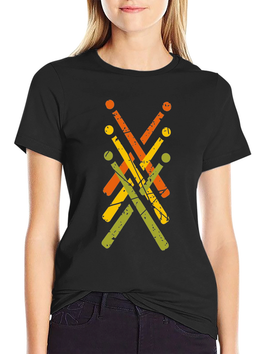 Camiseta Negra con Diseño Abstracto de Baquetas