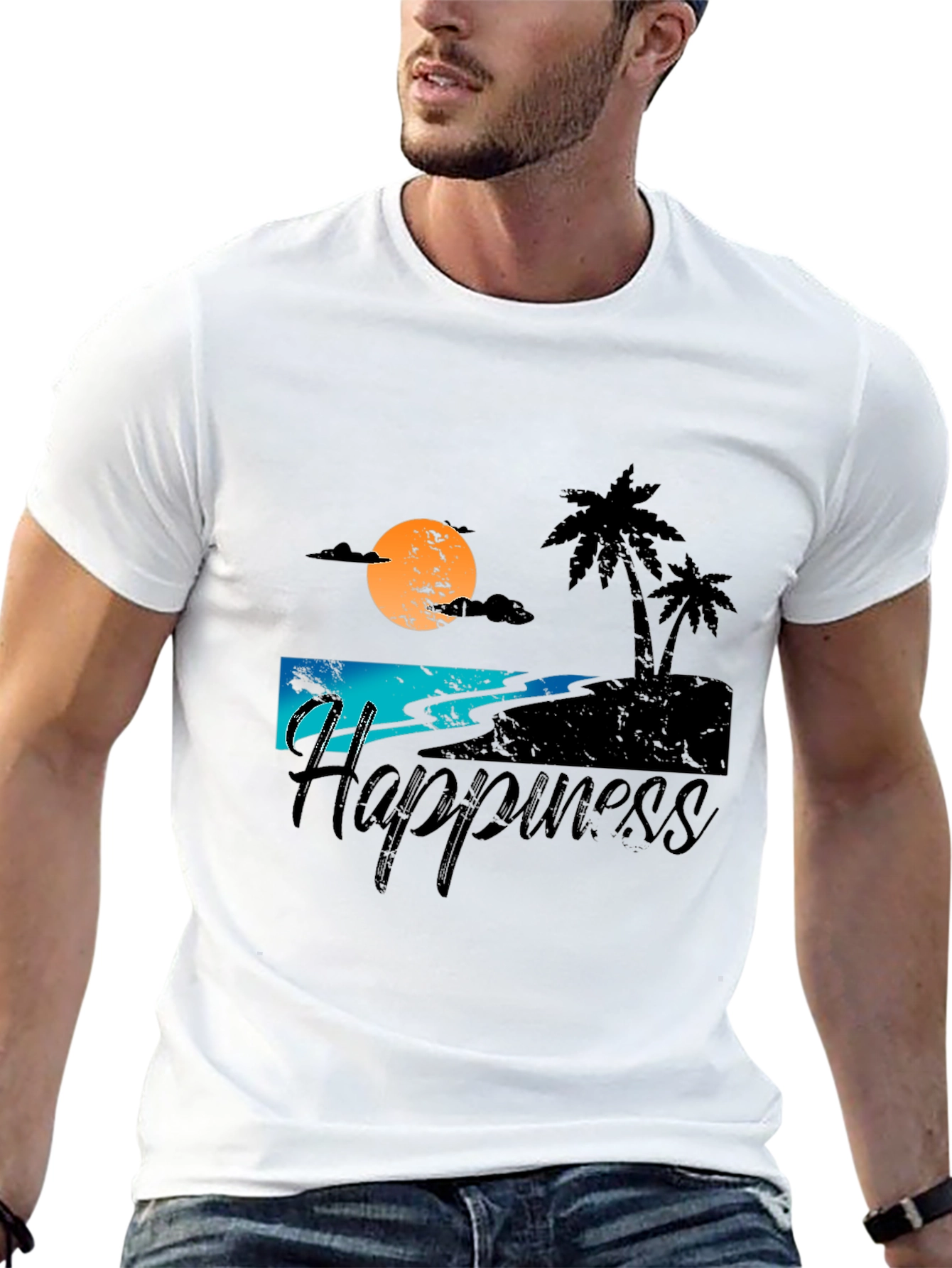 Camiseta Negra Estampada Happiness