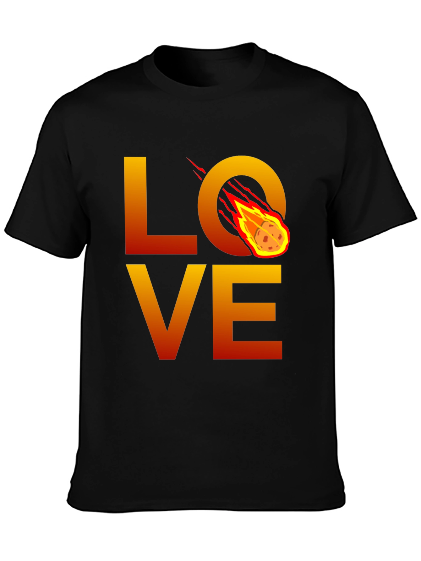 Camiseta Negra LOVE con Meteorito en Llamas