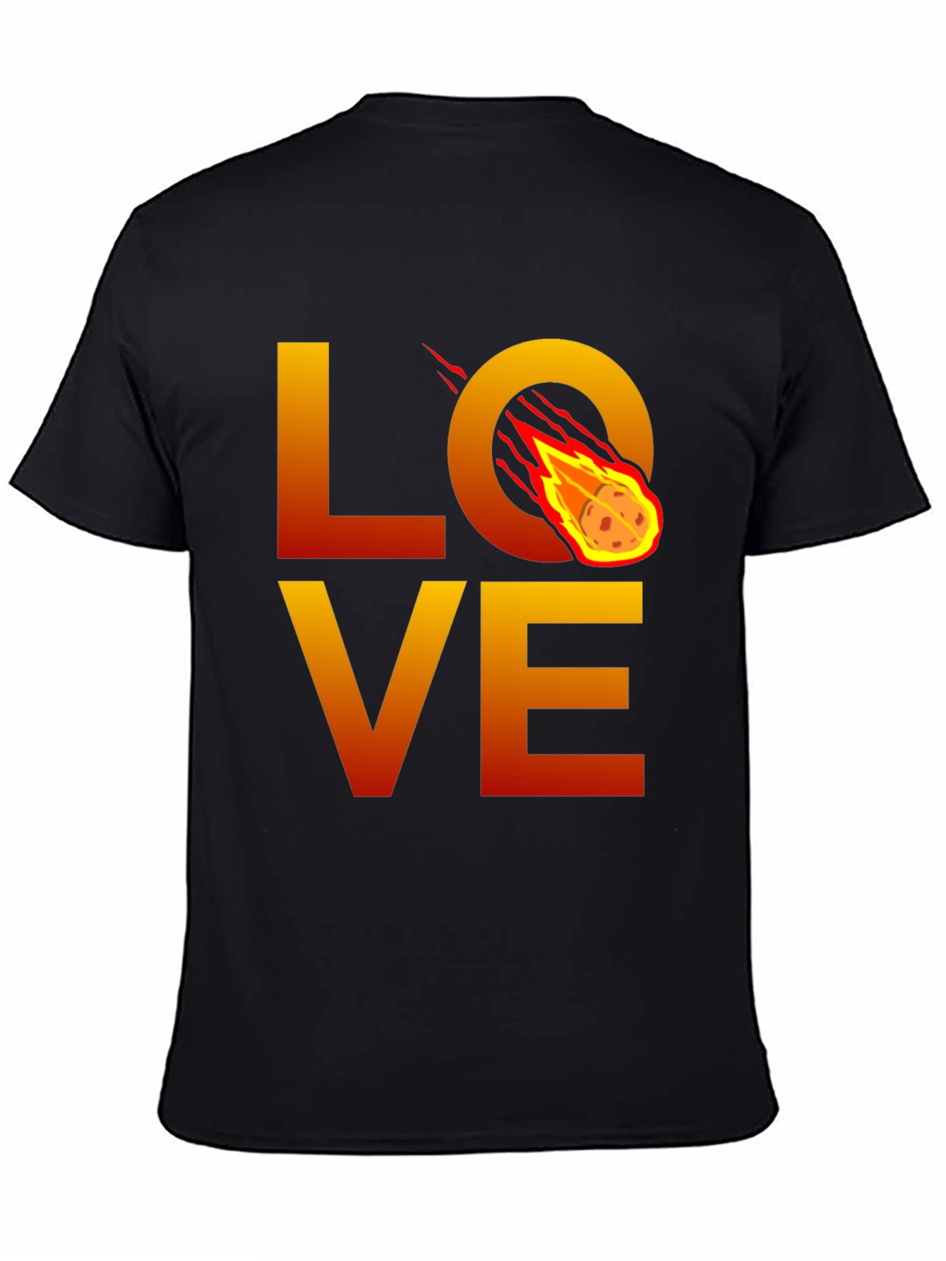 Camiseta Negra LOVE con Meteorito en Llamas