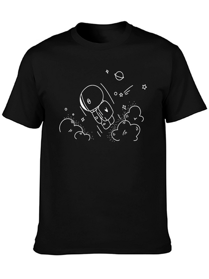 Camiseta Negra Astronauta Espacial Dibujo Original