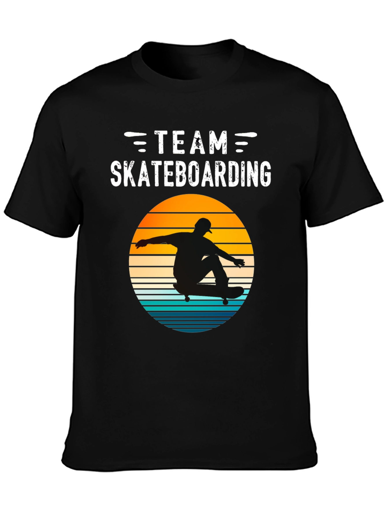Camiseta Negra Team Skateboarding Estilo Retro