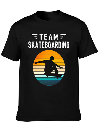 Camiseta Negra Team Skateboarding Estilo Retro