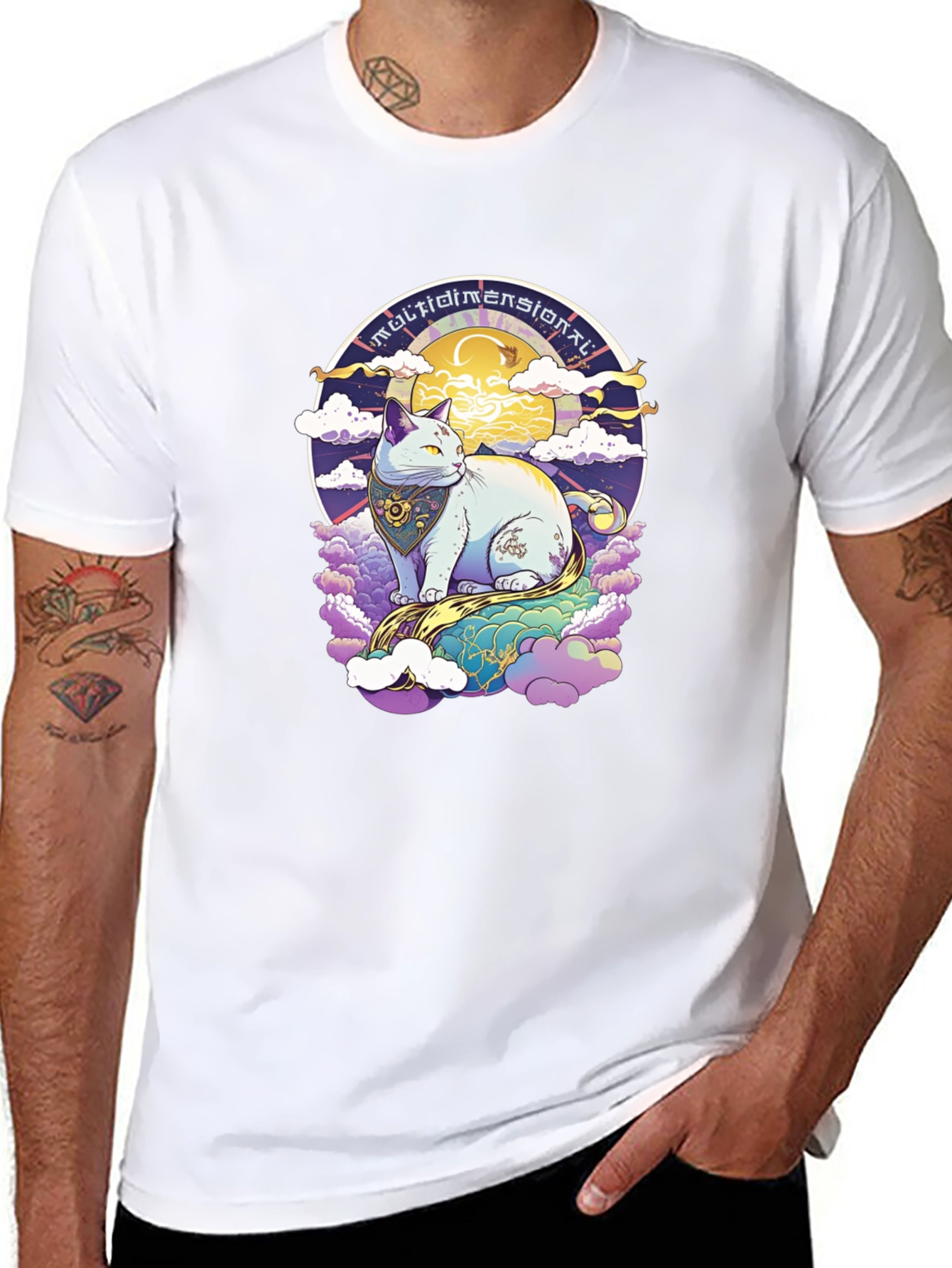 Camiseta Gato Multidimensional Estilo Cósmico