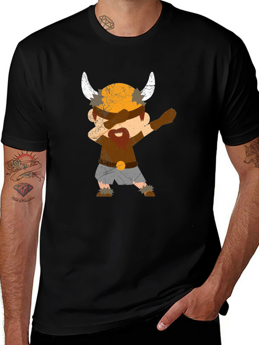 Camiseta Negra con Diseño Vikingo Divertido