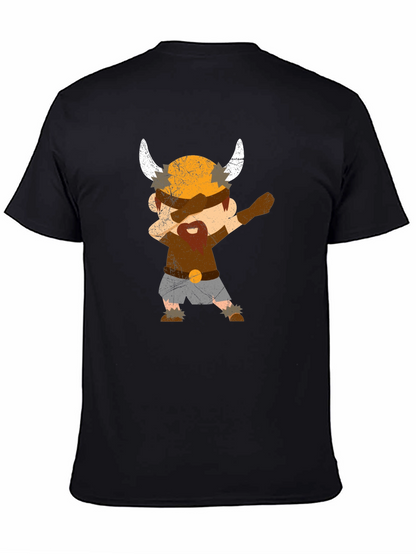 Camiseta Negra con Diseño Vikingo Divertido