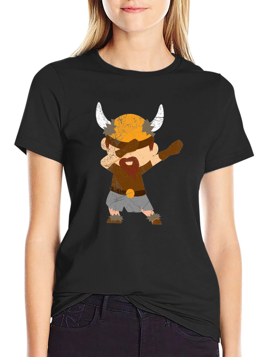 Camiseta Negra con Diseño Vikingo Divertido