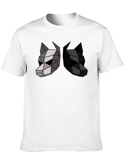 Camiseta Negra con Diseño Geométrico de Dos Lobos