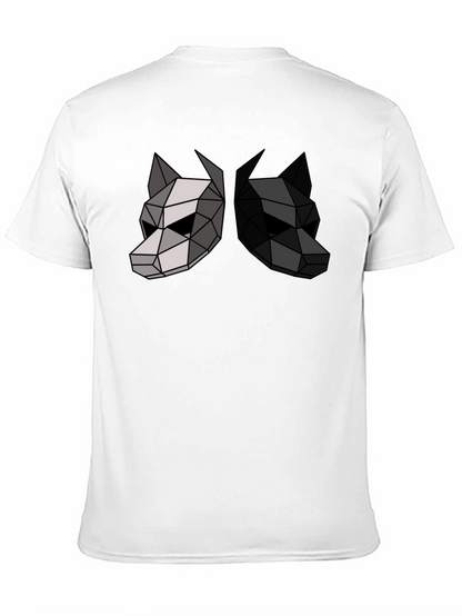 Camiseta Negra con Diseño Geométrico de Dos Lobos