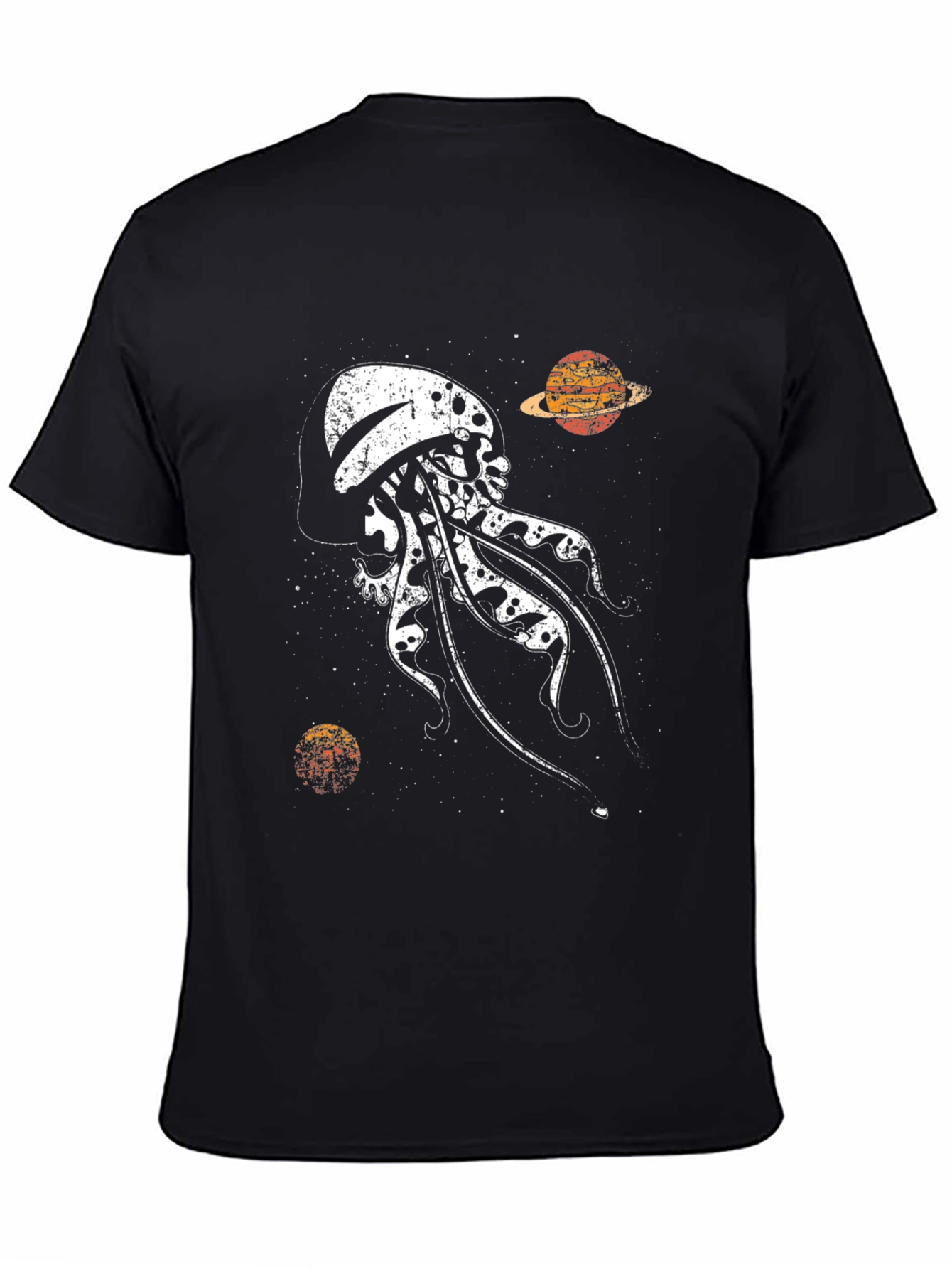 Camiseta Negra Estampada: Medusa Espacial