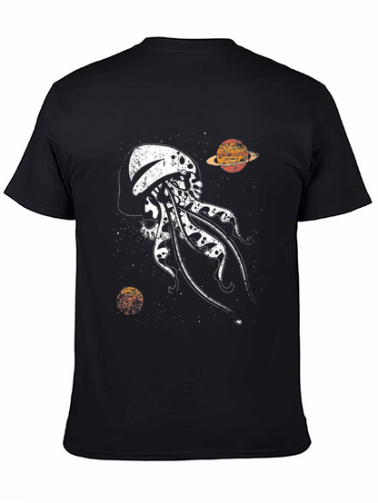 Camiseta Negra Estampada: Medusa Espacial