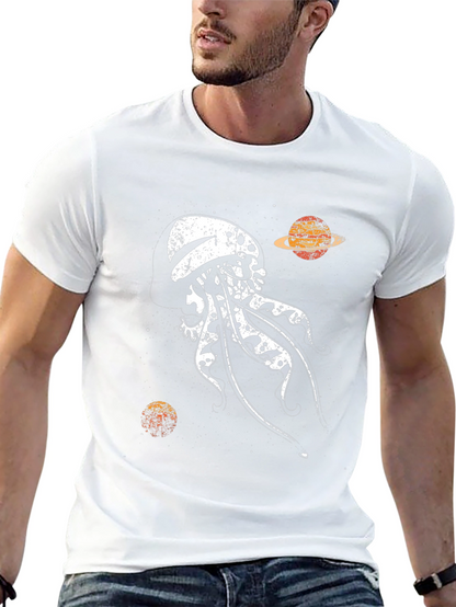 Camiseta Negra Estampada: Medusa Espacial