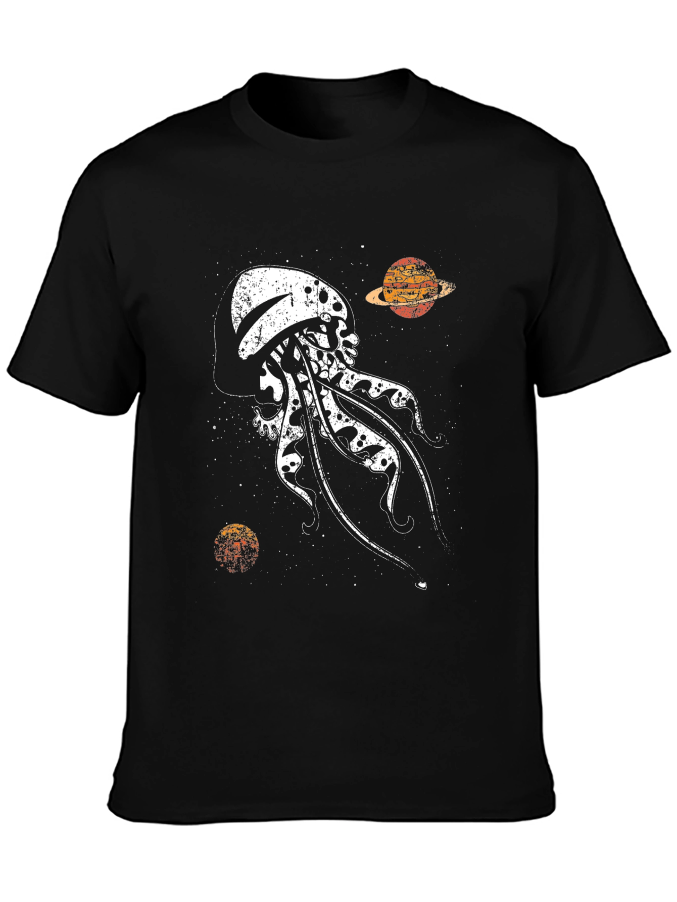 Camiseta Negra Estampada: Medusa Espacial