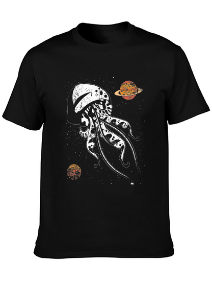 Camiseta Negra Estampada: Medusa Espacial