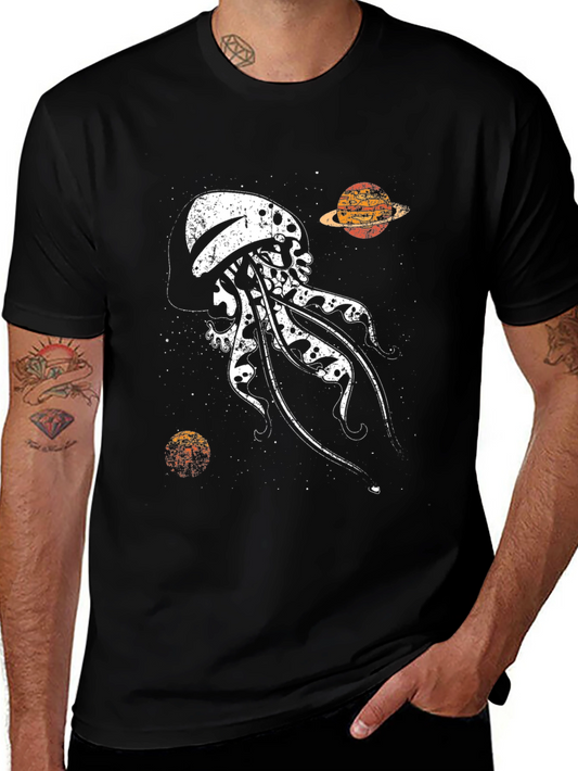 Camiseta Negra Estampada: Medusa Espacial