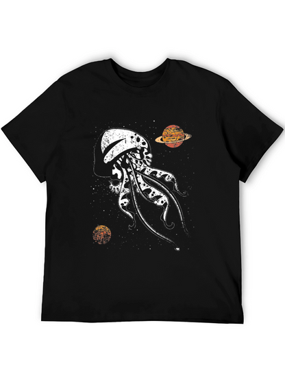 Camiseta Negra Estampada: Medusa Espacial