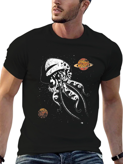 Camiseta Negra Estampada: Medusa Espacial