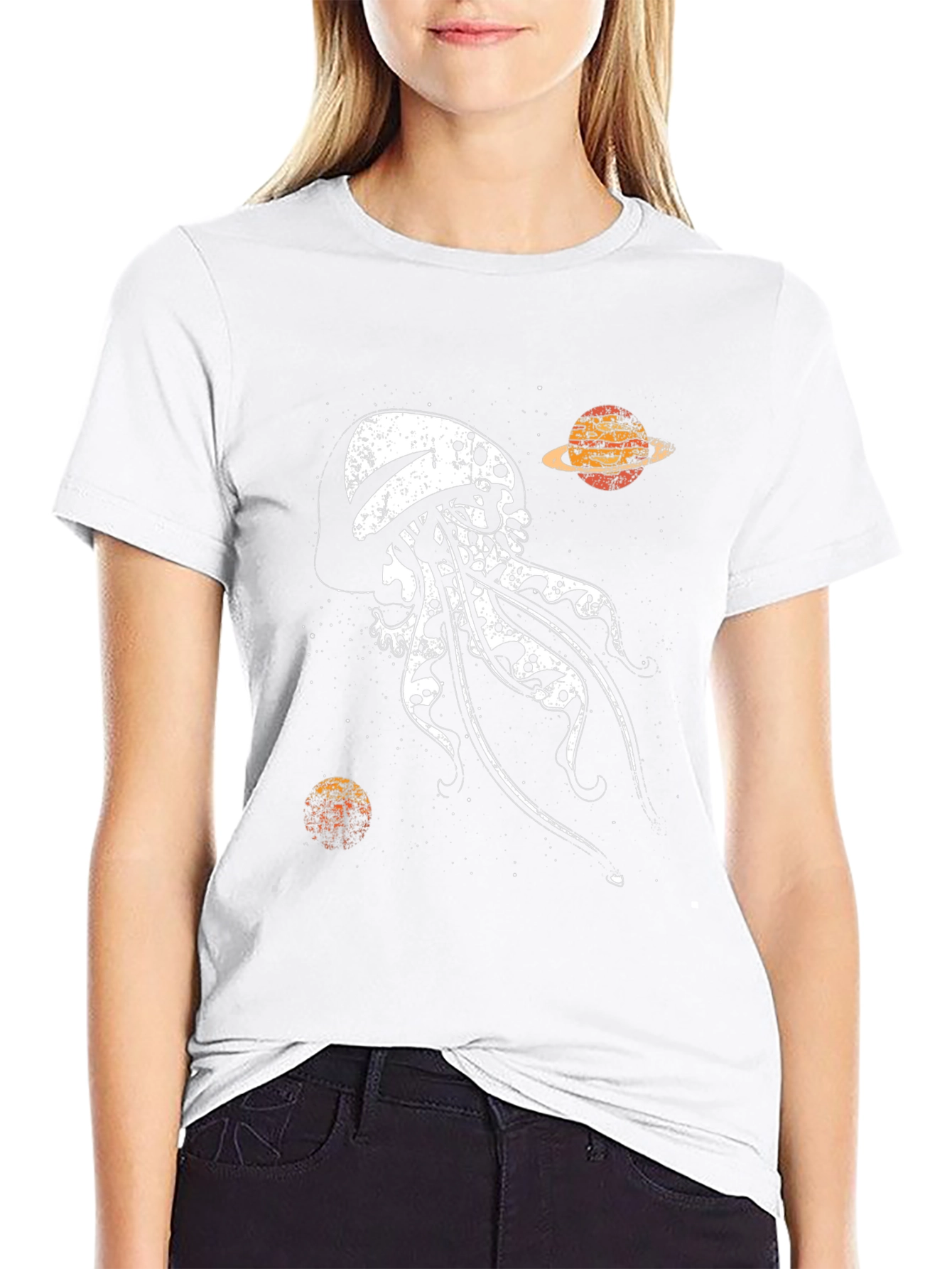 Camiseta Negra Estampada: Medusa Espacial