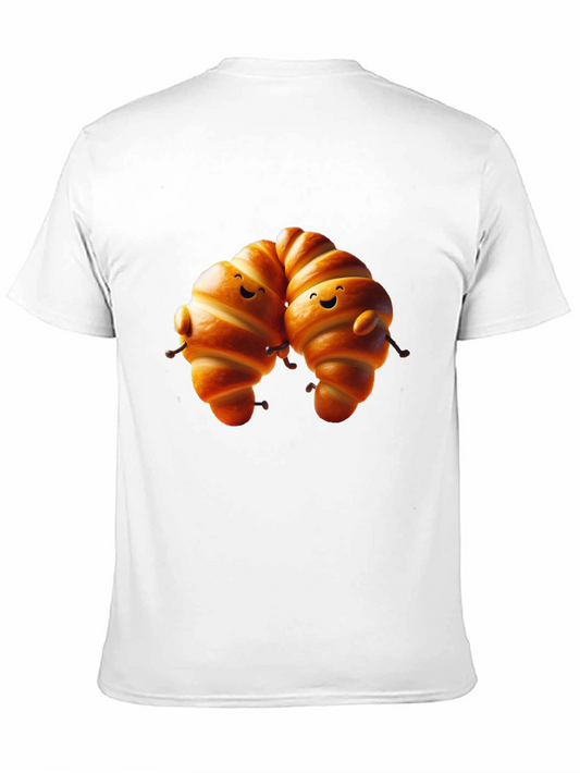 Camiseta Negra con Diseño de Croissants Amigables