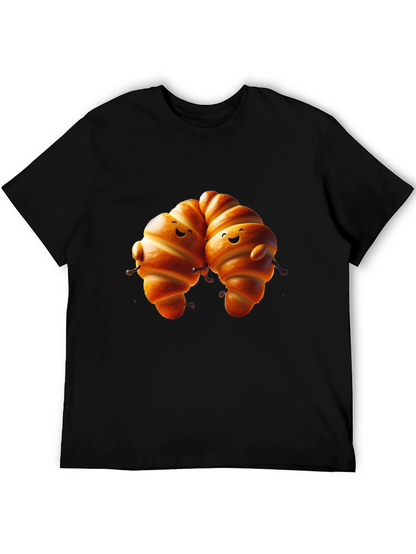 Camiseta Negra con Diseño de Croissants Amigables