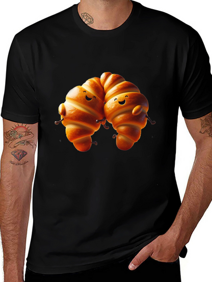 Camiseta Negra con Diseño de Croissants Amigables