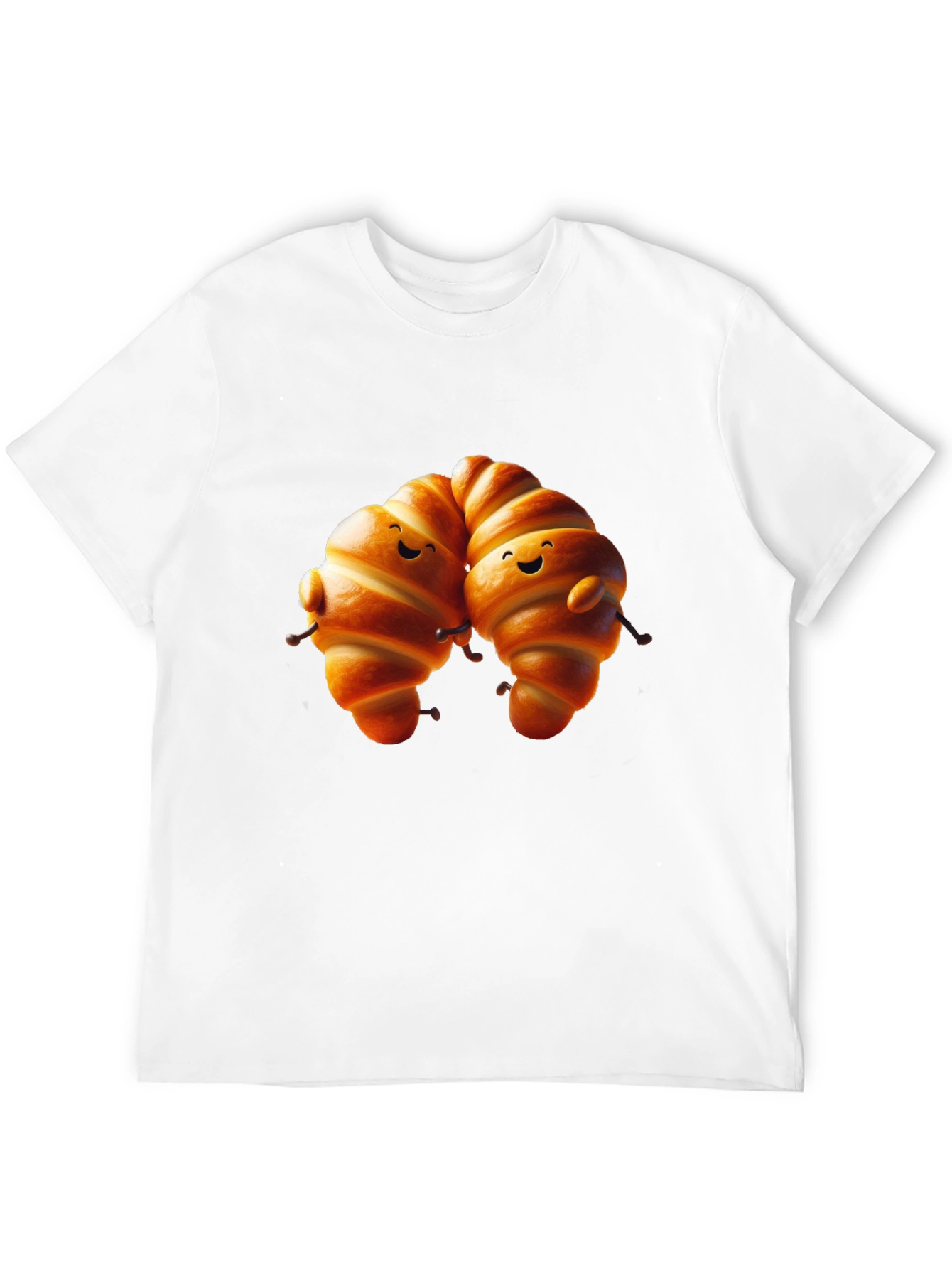 Camiseta Negra con Diseño de Croissants Amigables