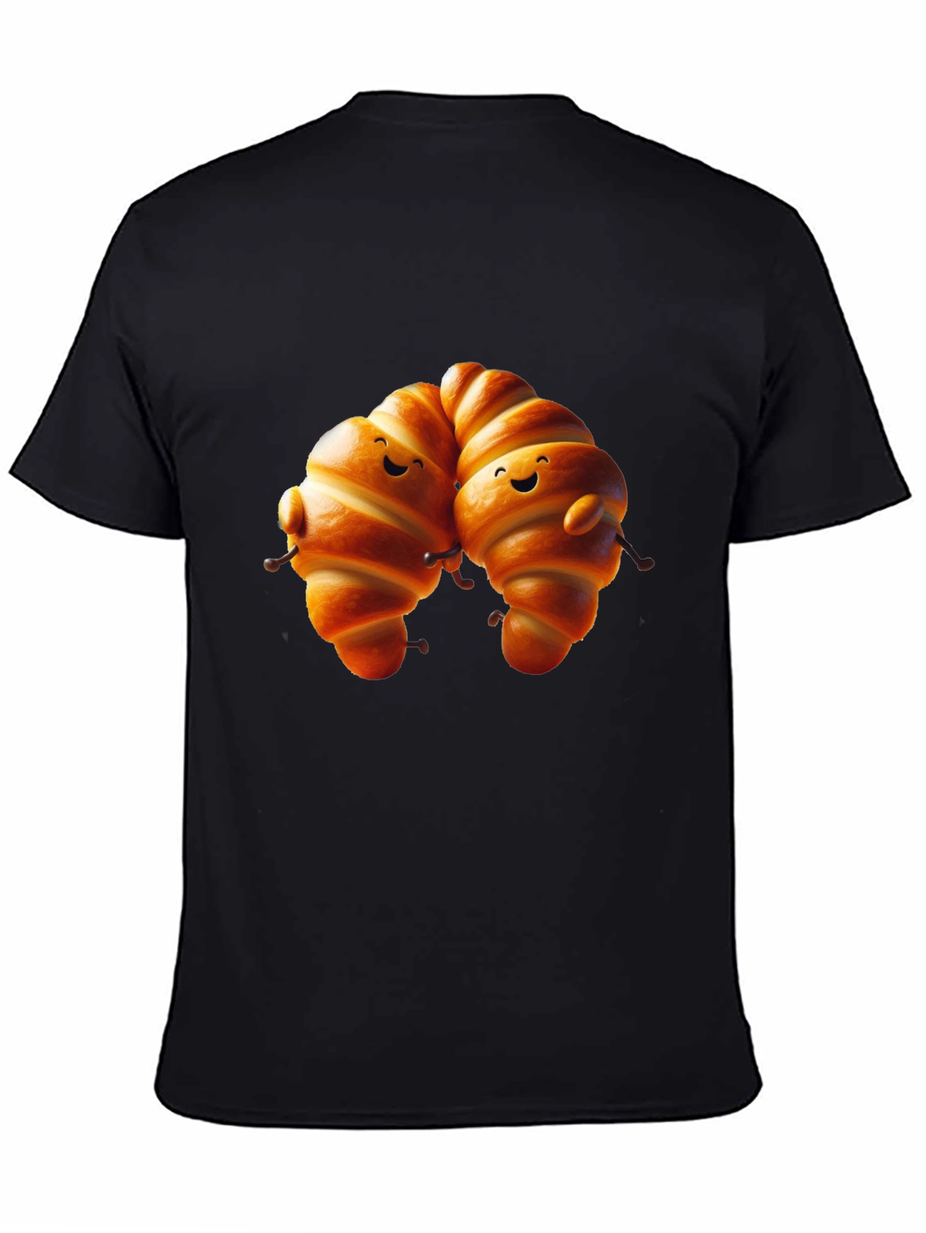Camiseta Negra con Diseño de Croissants Amigables