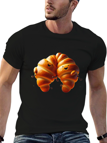 Camiseta Negra con Diseño de Croissants Amigables