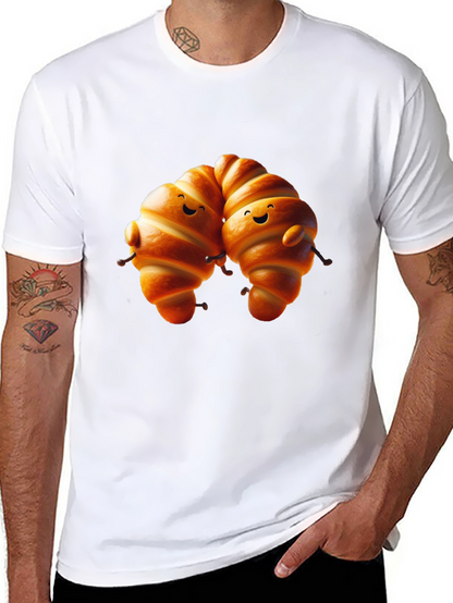 Camiseta Negra con Diseño de Croissants Amigables