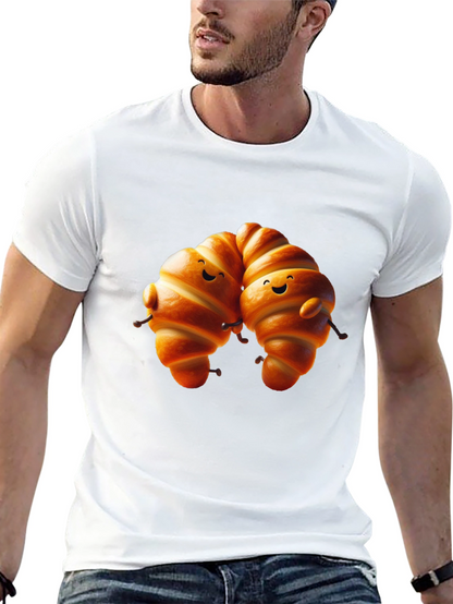 Camiseta Negra con Diseño de Croissants Amigables