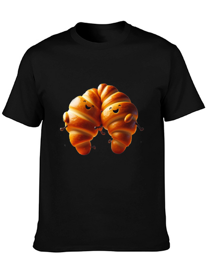Camiseta Negra con Diseño de Croissants Amigables
