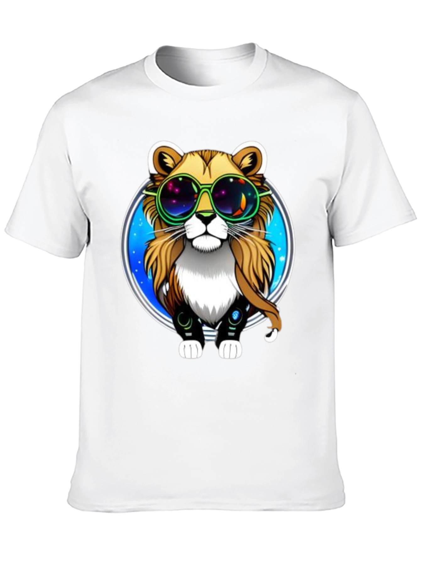 Camiseta Negra con Diseño de León Galáctico