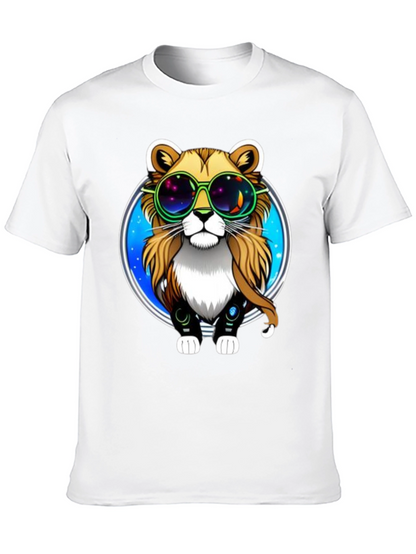 Camiseta Negra con Diseño de León Galáctico