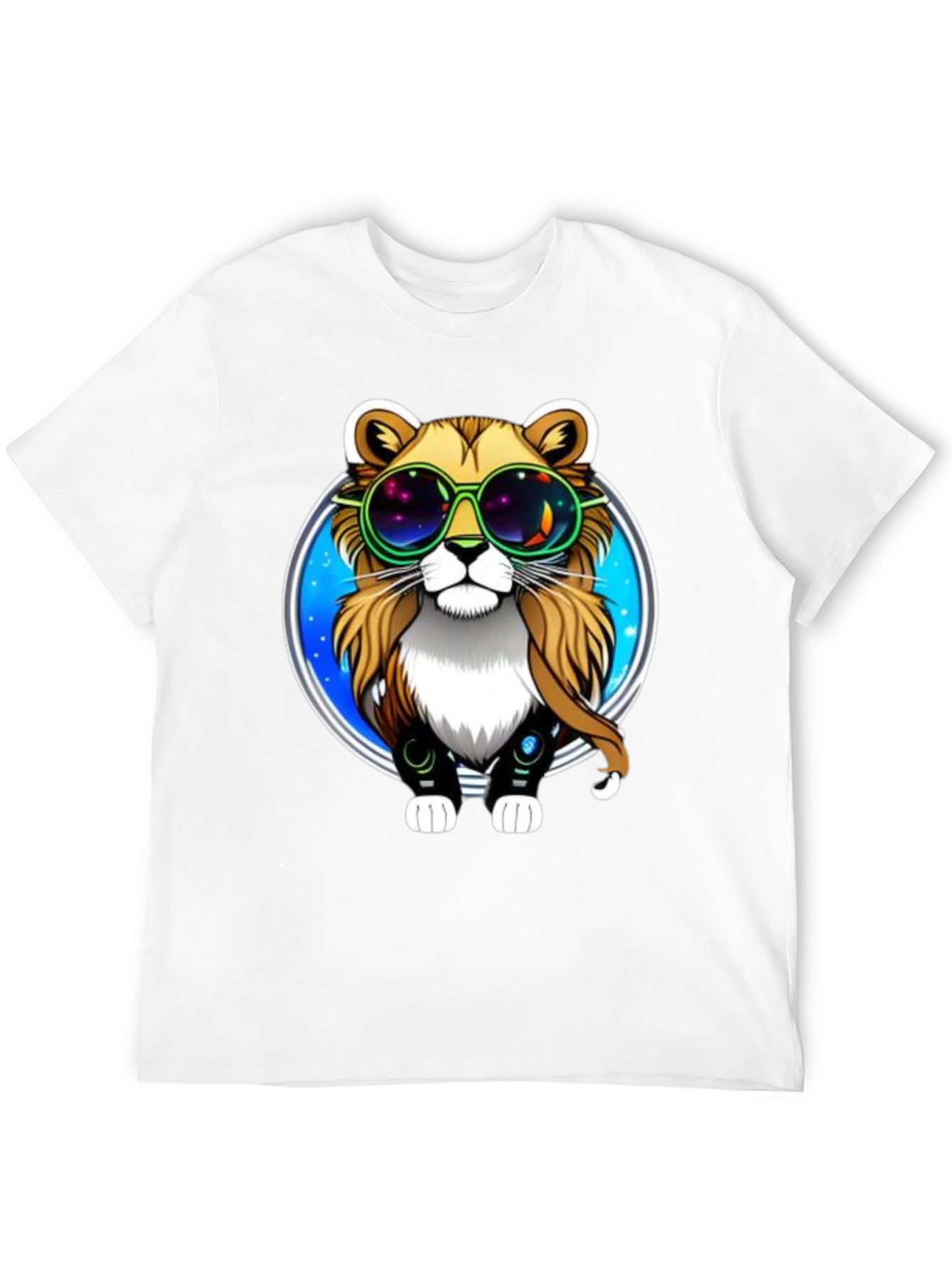 Camiseta Negra con Diseño de León Galáctico