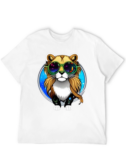 Camiseta Negra con Diseño de León Galáctico