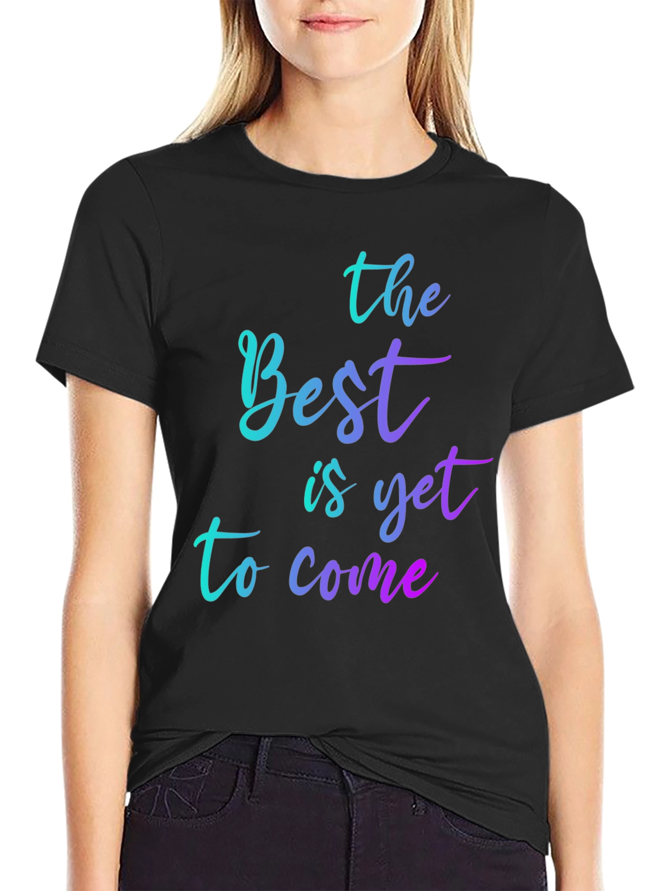 Camiseta Negra con Diseño Optimista