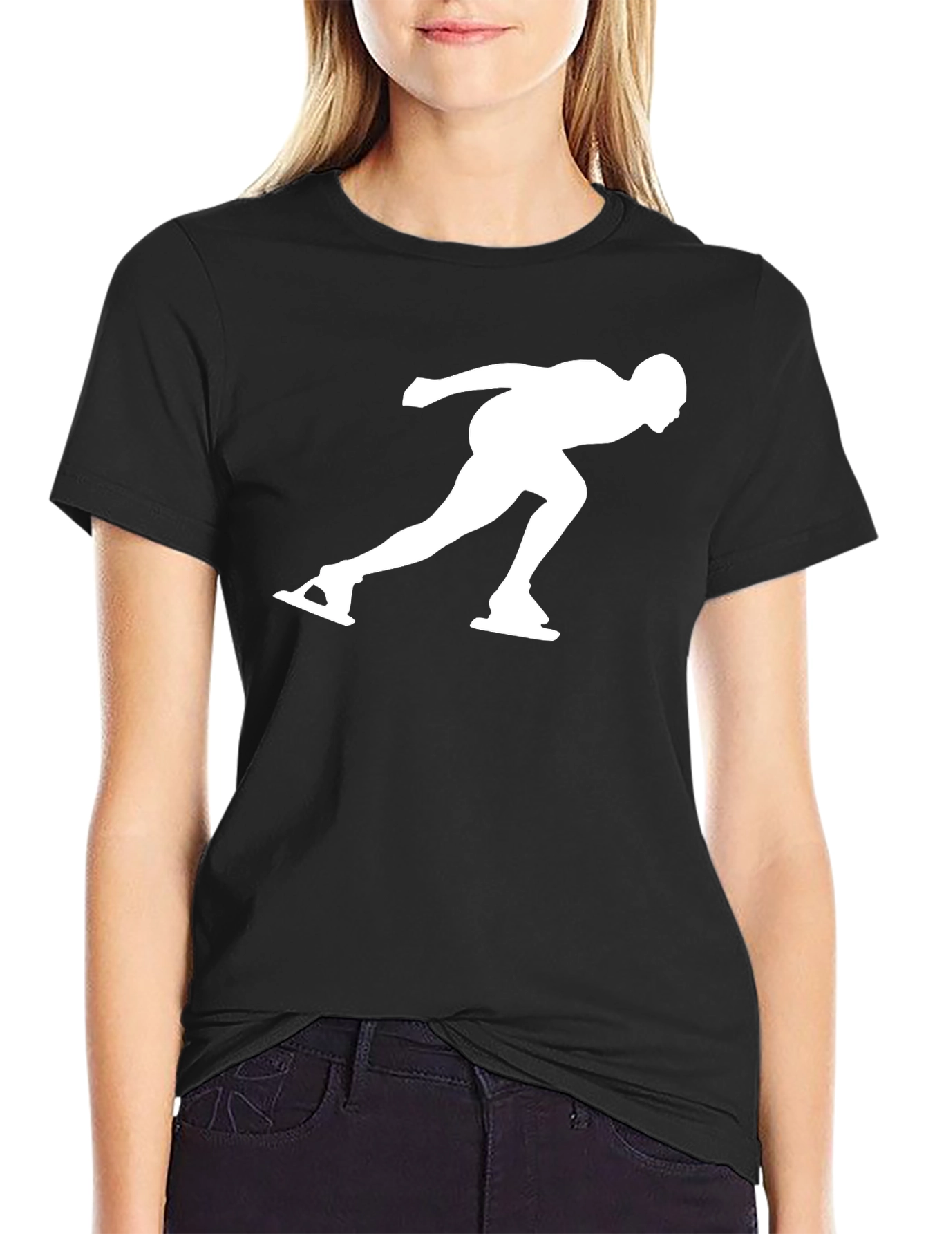 Camiseta Negra con Diseño de Patinador de Velocidad