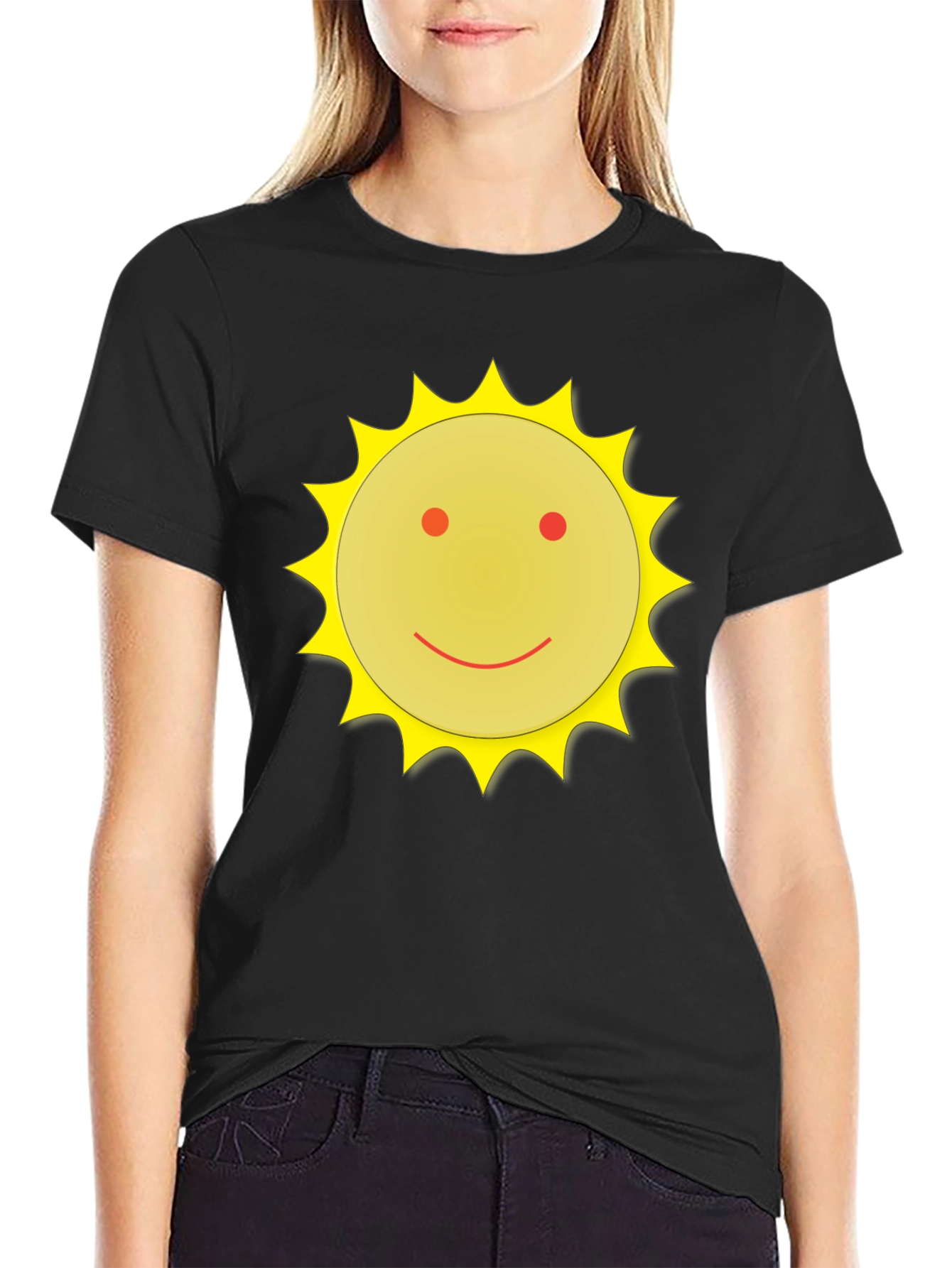 Camiseta Negra con Sol Sonriente - Casual y Divertida