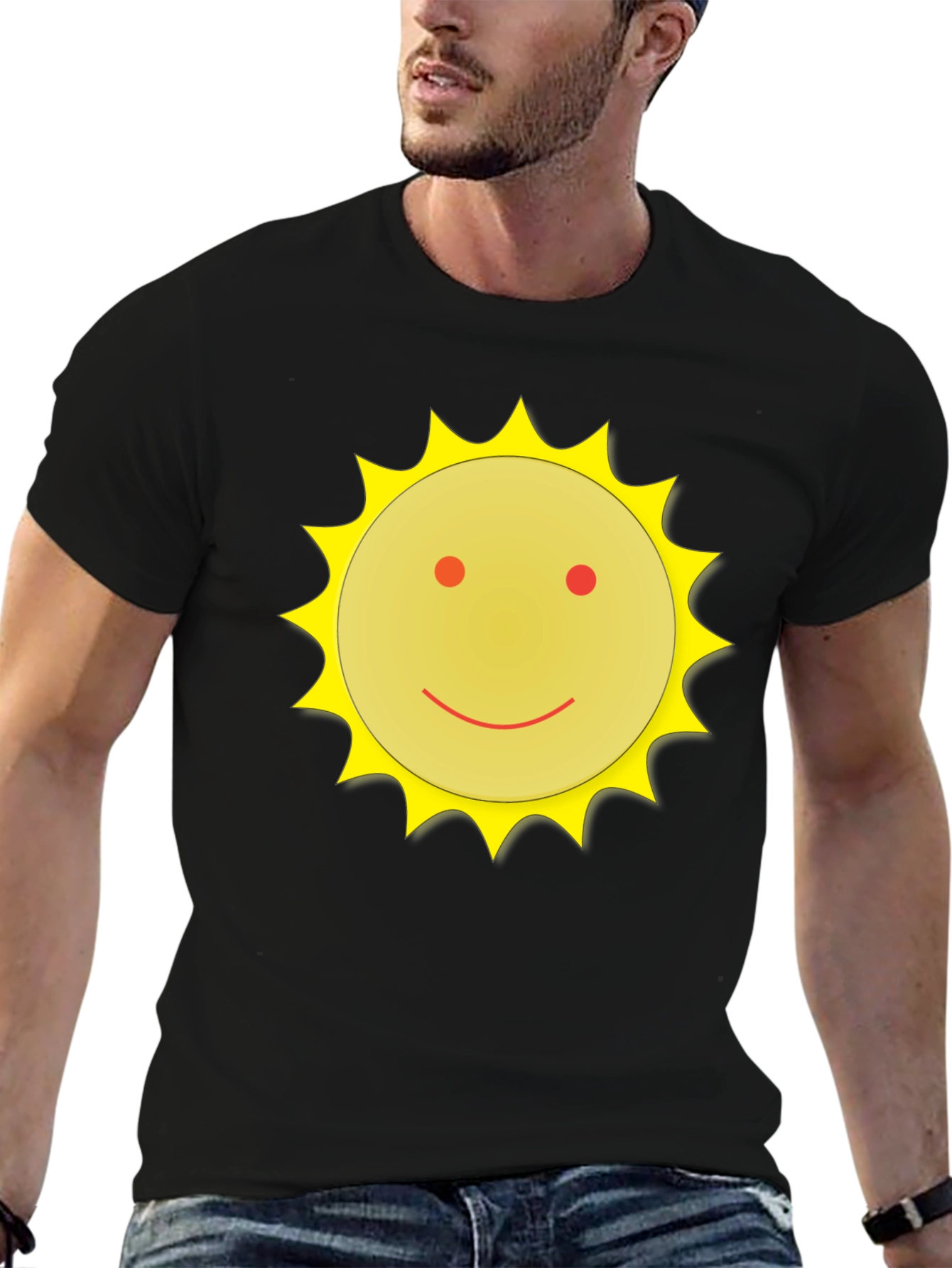 Camiseta Negra con Sol Sonriente - Casual y Divertida