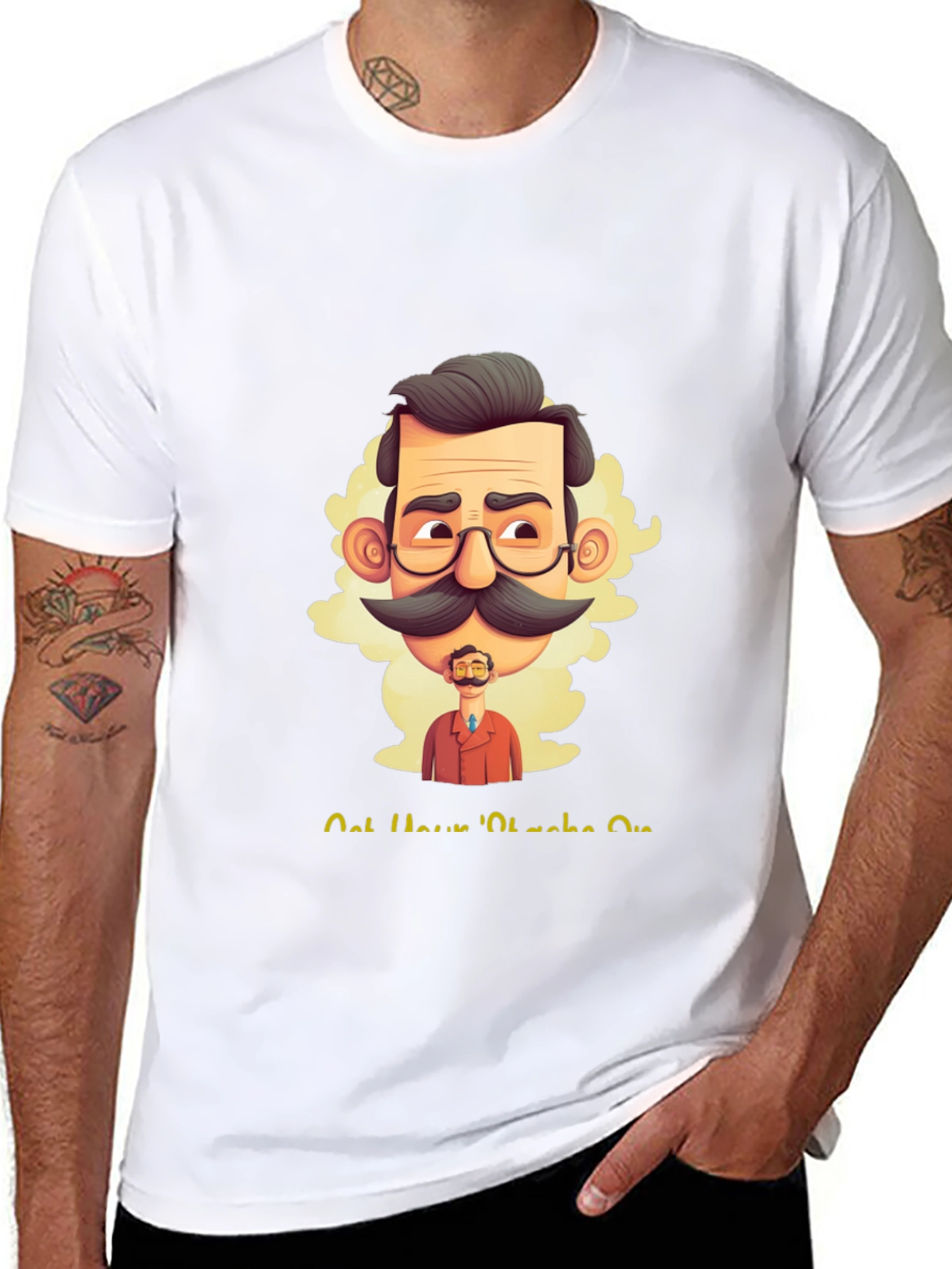 Camiseta Negra con Diseño Gráfico de Bigote