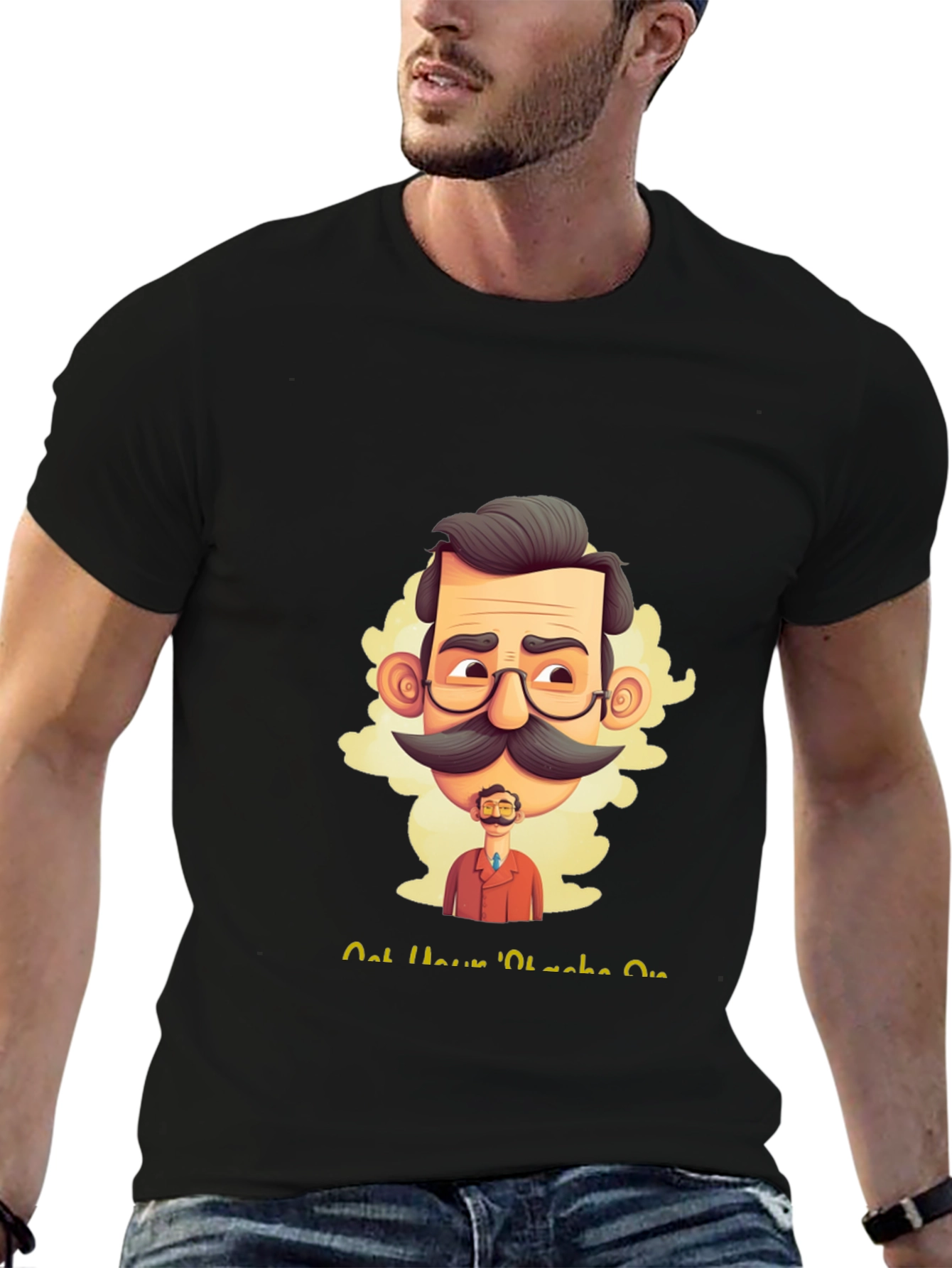 Camiseta Negra con Diseño Gráfico de Bigote