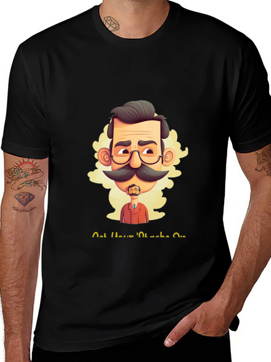 Camiseta Negra con Diseño Gráfico de Bigote