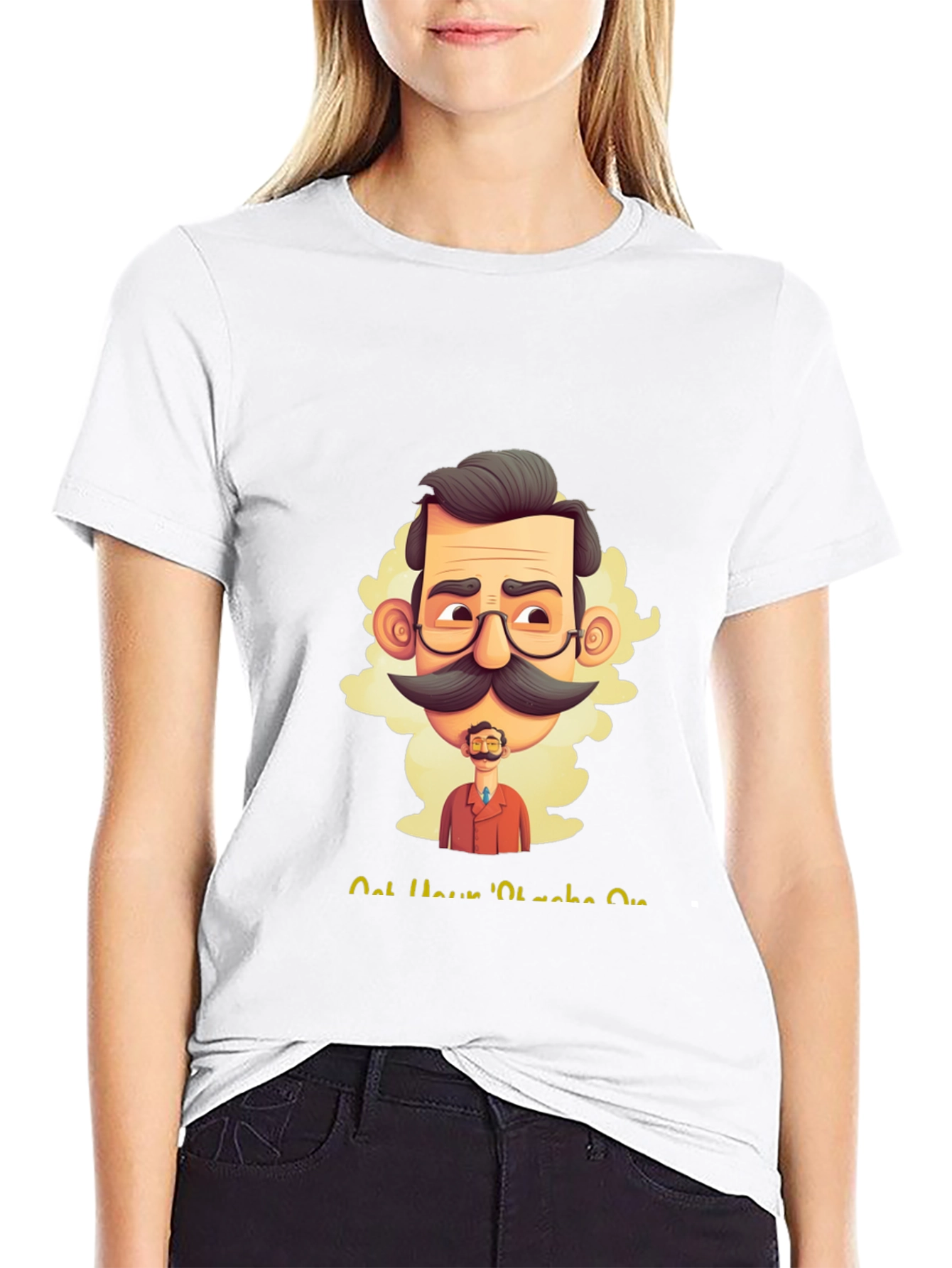 Camiseta Negra con Diseño Gráfico de Bigote