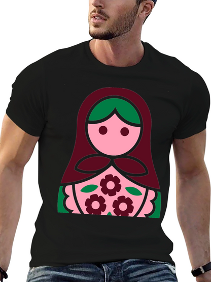Camiseta Negra con Diseño de Muñeca Rusa